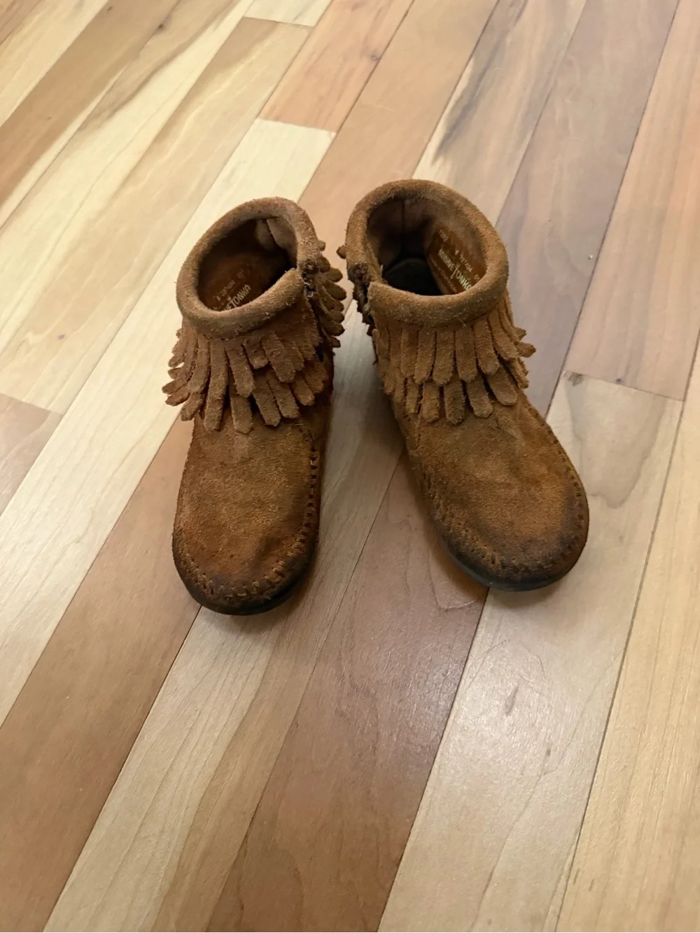 Minnetonka Kids Tan Fringe Moccasin Boots